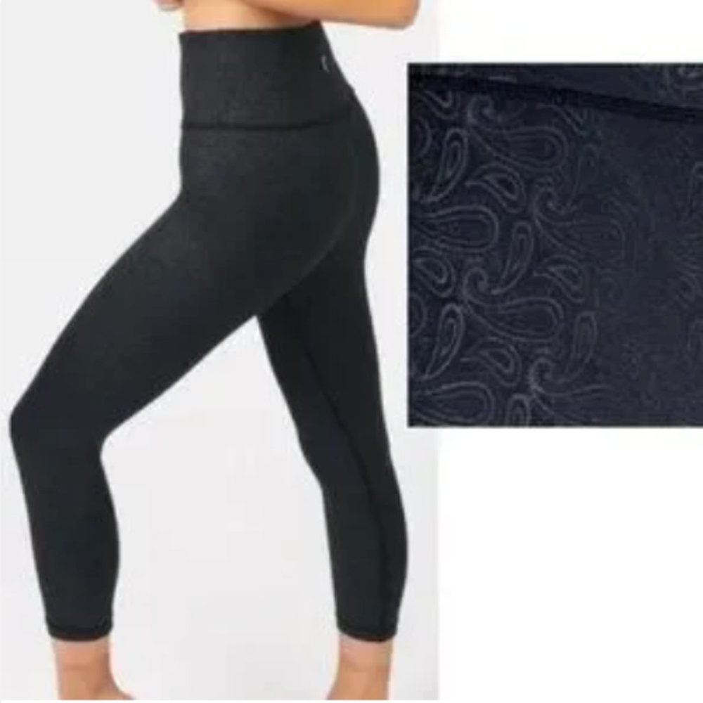 ZYIA Active Women's Black Paisley Light N Tight 7/8 Legging, Size 8-10, EUC